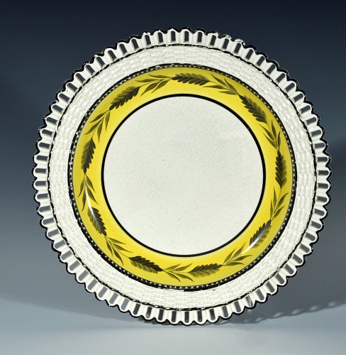 Creamware Pottery Antique English Yellow-banded Openwork Creamware Dessert Dish Probably Liverpool Herculaneum, Circa 1810-15 $250