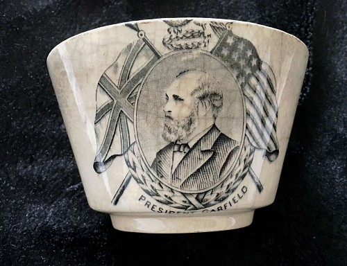 Inventory:  Pearlware, English Commemorative President James Garfield Pottery Bowl, 1881-82, $450