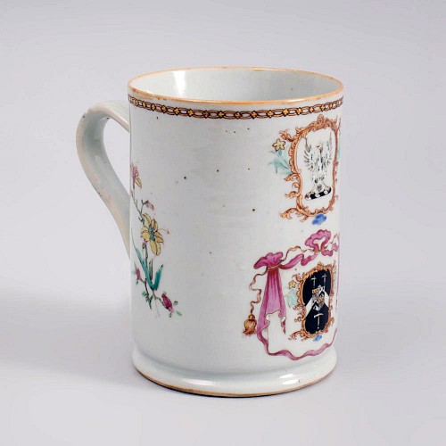 Inventory:  Chinese Export Porcelain, Chinese Export Porcelain Armorial Tankard, Mosey with Pulleyne in Prentice, Circa 1755, $2,800