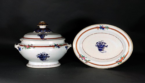 Inventory:  Chinese Export Porcelain, Chinese Export American Market Blue Enamel Soup Tureen, Cover & Stand, 1780, $2,500