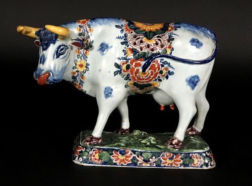 Inventory:  Dutch Delft, Dutch Delft Polychrome Model of a Cow, 1760, $2,500