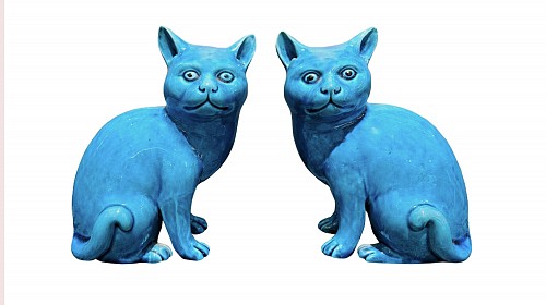 Inventory:  Chinese Export Porcelain, Chinese Export Porcelain Turquoise Pair of Cats, Early 20th Century, $1,250