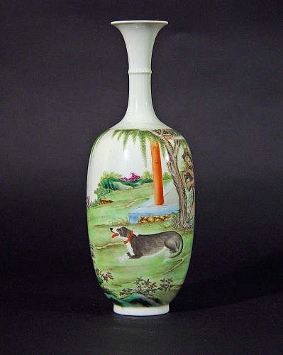 Chinese Porcelain Chinese Porcelain Vase with Dog After Lang Shining, Early 20th Century $12,500
