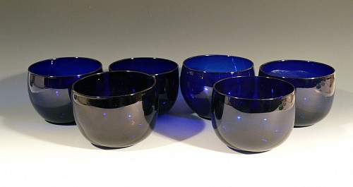 British Glass Set of Six Georgian Blue Glass Double lipped Finger Bowls, Circa 1810-30 $1,250