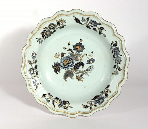 Inventory:  Chinese Export Porcelain, Chinese Export Porcelain Gold and Blue Botanical Soup Plate, 1780, $750