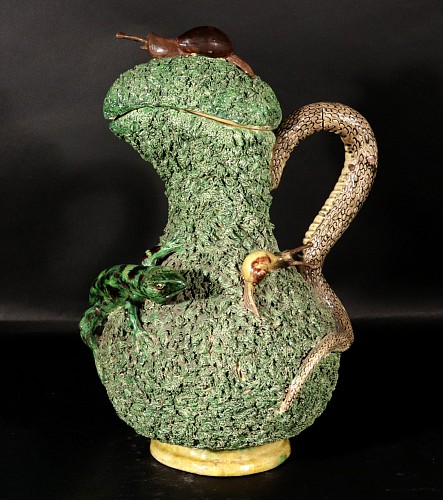 Majolica Portuguese Majolica Palissy Covered Jug, 1880 $2,500