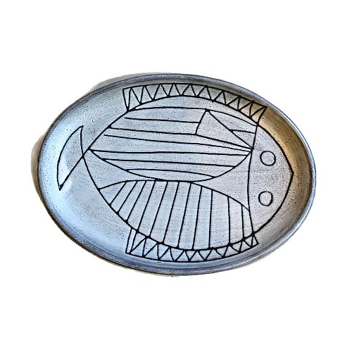 Mid-century Modern Mid-century Modern Jacques Pouchain Large Oval Platter with Stylized Fish Motif, 1960s $1,250