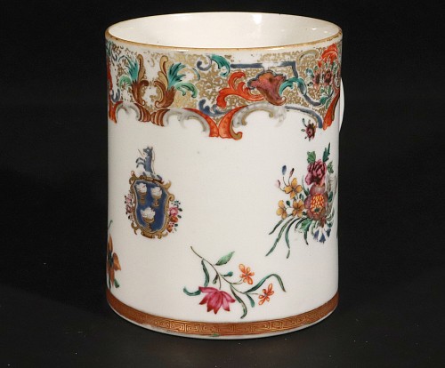 Inventory:  Chinese Export Porcelain, Chinese Export Porcelain Large Armorial Tankard, 1775, $2,500