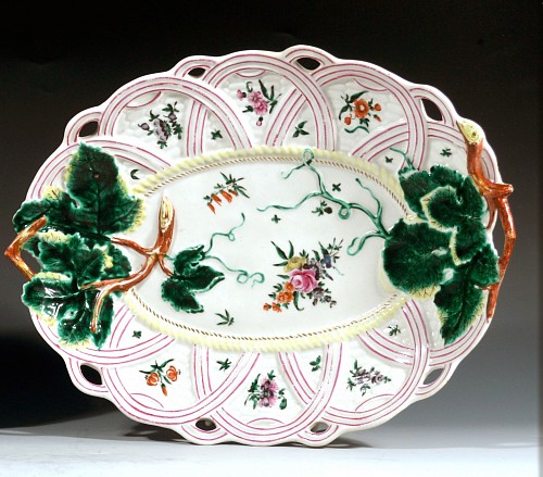 First Period Worcester Porcelain First Period Worcester Porcelain Basket Weave & Leaf Dishes, 1758-60 $6,500