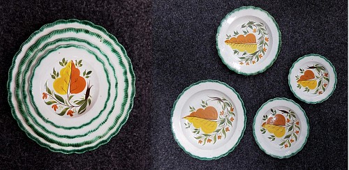 Pearlware Set of Green Shell-edged Nested Oak Leaf Design Small Dishes, Circa 1800 $850