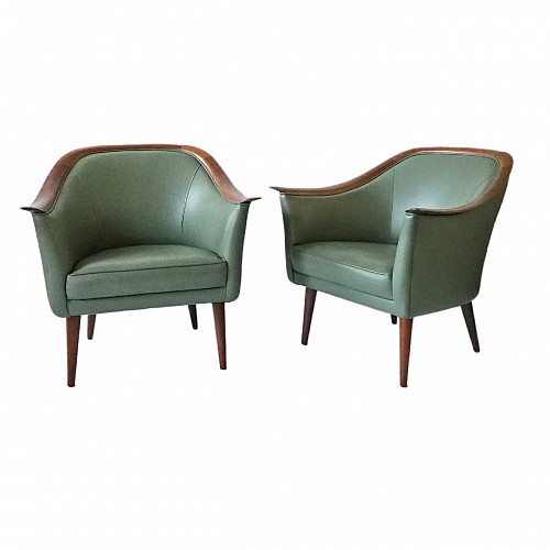 Inventory: Fredrik Kayser, Fredrik Kayser Pair of "Model 550" Armchairs for Vatne Lenestolfabrikk, Norway, Circa 1958, SOLD &bull;