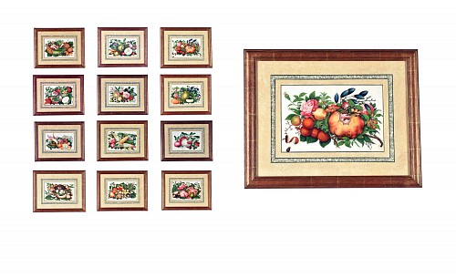 Inventory:  China Trade, China Trade Watercolor and Gouache Set of Twelve Paintings of Fruit and Flowers, 1850, $15,000