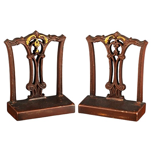 Bradley & Hubbard American Bookends in the form of a Chippendale Chair Back, Bradley & Hubbard, 1920s $750