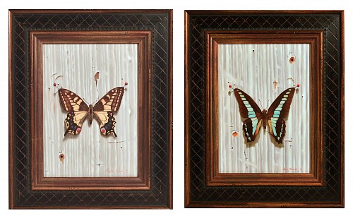 Inventory:  Leslie Formalik, Leslie Formalik Trompe L'oeil Paintings of Butterflies- Pair, 2013 & 2019, $2,500