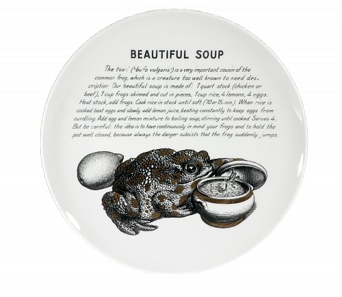 Piero Fornasetti Piero Fornasetti Porcelain Cook Pattern Plate, Beautiful Soup, Made for Fleming Joffe, 1968-74 $650