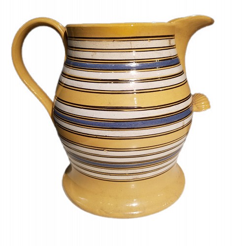 Inventory:  Mocha, Mocha Large Multi-Slip-banded Yellow Ware Jug, Circa 1840, $4,500