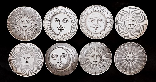 Inventory:  Piero Fornasetti, Piero Fornasetti Black & White Soli e Lune Set of Coasters, 1955-60s, SOLD &bull;