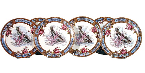 Wood & Hulme, Garfield Pottery Antique English Earthenware Plates Decorated with Fish, Wood & Hulme, Garfield Pottery, Circa 1884 $950