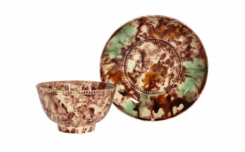 Creamware Pottery 18th-century English Creamware Whieldon-type Tortoiseshell Tea Bowl & Saucer, 1775 $950