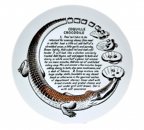 Piero Fornasetti Piero Fornasetti Porcelain Recipe Cook Plate, Coquille Crocodile, Made for Fleming Joffe, 1967-1974 $795