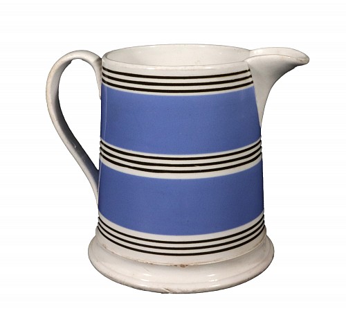 Inventory:  Mocha, English Pottery Mocha Banded Blue Slip Jug, 1840, $750