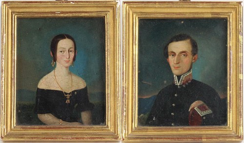 Inventory:  Portrait Miniature, Mexican Portrait Miniatures of Officer and Wife, 1845-50, SOLD &bull;
