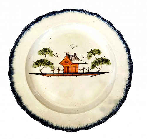 Search:  Pearlware, Blue Feather-edge Prattware Plate, Circa 1810-20, $550