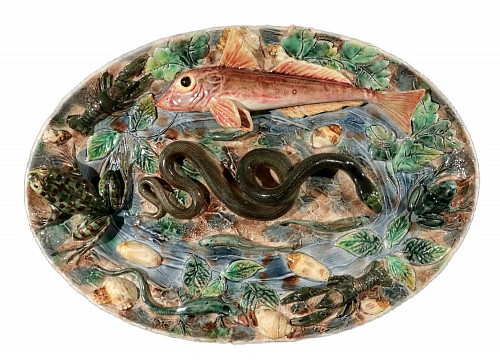 Majolica French Majolica Palissy Dish, Longchamp, 1880 $3,750