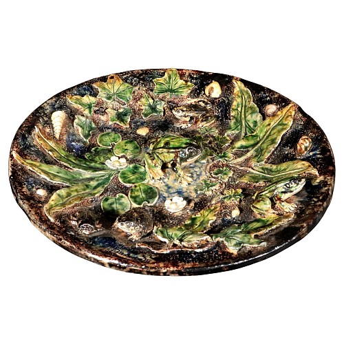 Majolica French Majolica Palissy Dish Frogs amongst Lilies, L&Atilde;&copy;on Brard, 1890 $4,250