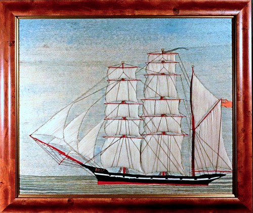 Inventory:  Sailor's Woolwork, British Sailor's Large Woolwork of the Barque Named Polly, 1885-95, SOLD &bull;