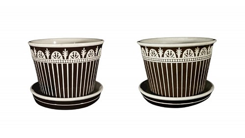 Wedgwood Pottery Wedgwood Pottery Neoclassical Large Pair of Cachepots and Stands, 1790 $5,500