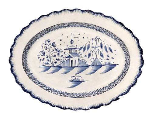 Pearlware English Pottery Pearlware Blue Chinoiserie Large Shell-edged Dish, 1780-90 $1,250