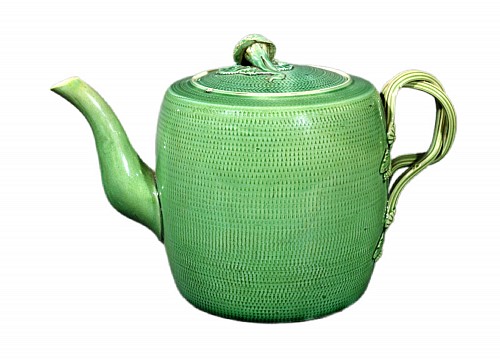 Inventory:  Creamware Pottery, English Creamware Pottery Green Glazed Teapot & Cover, Swinton, Yorkshire, 1770, $3,900