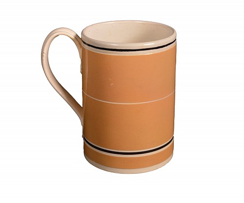 Inventory:  Mocha, Mocha Pottery Mug with Ochre Slip Ground, 1790-1810, $850