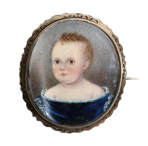 Search:  Portrait Miniature, American Portrait Miniature of a Young Girl, 1840, $750