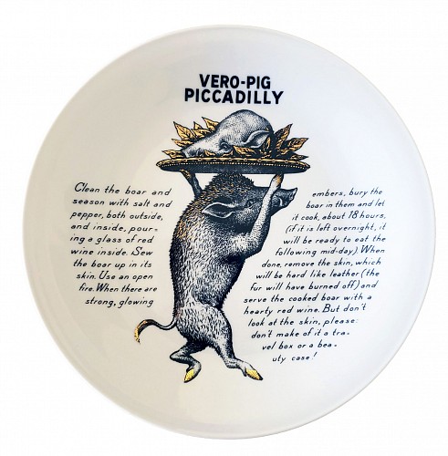 Piero Fornasetti Piero Fornasetti Recipe Plate, Vero-Pig Piccadilly, Made for Fleming Joffe, 1960s-1974 $900