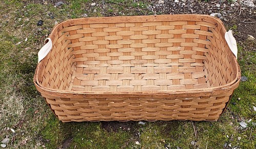 Inventory: Large Woven Slat Basket with Cloth Handles, 20th Century, $350