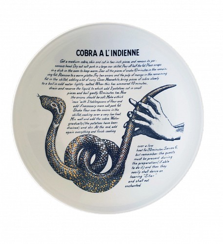 Piero Fornasetti Vintage Piero Fornasetti Recipe Plate, Cobra A L'Indienne, Made for Fleming Joffe, 1960s $650