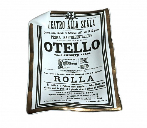 Inventory:  Piero Fornasetti, Piero Fornasetti Ceramic Tray with Verdi Othello Playbill from 1st Performance, 1960, $600