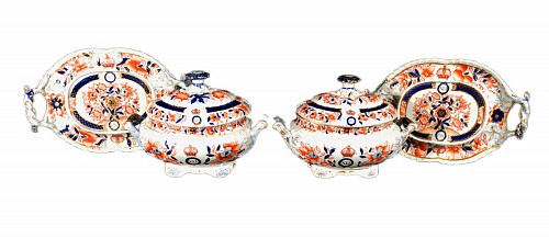 Inventory:  Hicks Meigh Factory, Hicks & Meigh Ironstone Armorial Sauce Tureens, Covers and Stands made for the British Army's 41st Regiment, Circa 1815-22, $2,500
