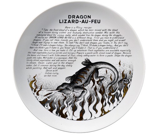 Inventory: Piero Fornasetti Fleming Joffe Cook Plate, Dragon Lizard-Au-Feu, Early 1970's., SOLD &bull;