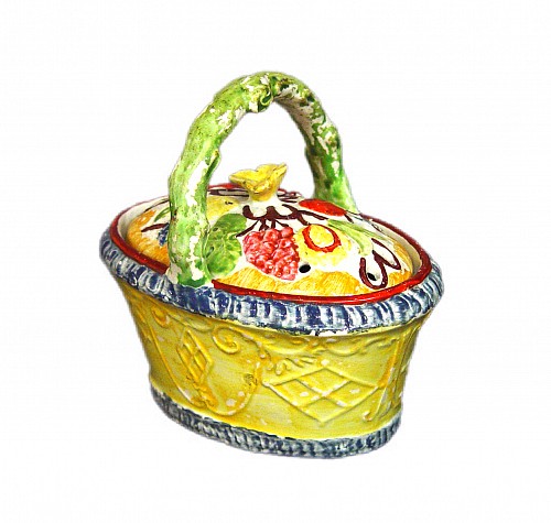 Inventory:  Pearlware, Antique English Yellow-ground Pearlware Basket decorated with Fruit, Circa 1820, $750
