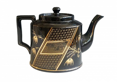 Inventory:  Dudson Factory, Aesthetic Movement Pottery BlackTeapot & Cover, Attributed to Dudson, Circa 1885, $750