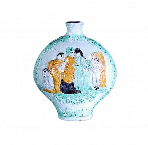 Inventory:  Pearlware, Antique English Pottery Prattware Flask, Circa 1800, $2,000