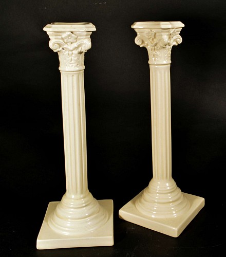 Inventory:  Creamware Pottery, Antique English Neo-classical Plain Creamware Candlesticks, Early 19th century, $1,250