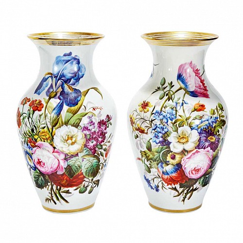 Paris Porcelain Pair of Spectacular Paris Porcelain Botanical Vases, Mid-19th century $5,500