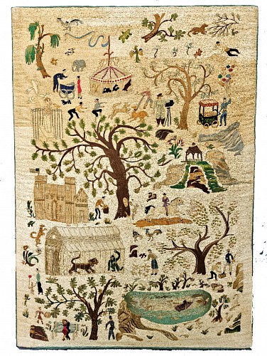 Inventory:  American Textile, 1930's Needlepoint Silkwork Large Picture of Central Park, 1930s, SOLD &bull;