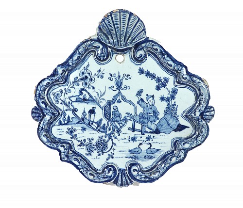 Inventory:  Dutch Delft, Dutch Delft Blue & White Chinoiserie Plaque, 1750, $1,800