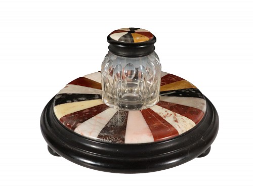 Inventory: Antique Italian Grand Tour Specimen Marble Inkwell and Base, Mid-19th Century, $1,900