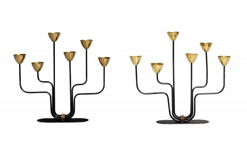 Inventory:  Gunnar Ander, Swedish Mid-century Pair of Brass and Lacquered Steel Candelabra by Gunnar Ander, 1955, $3,000